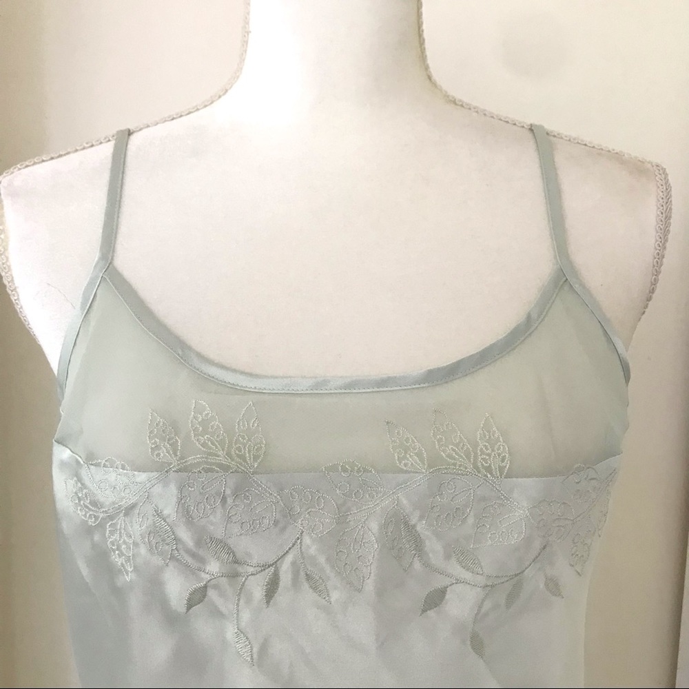 Slip Dress in Mint - Flowy like Satin - with Sheer Neckline Feature M - Picture 5 of 15